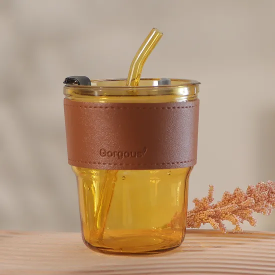 Amber Drinking Tumbler Travel Coffee Glass Mug with Straw and Lid for Sale 