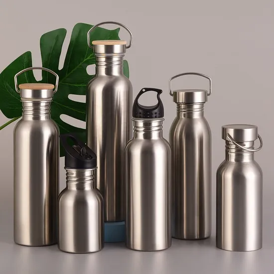 Wholesale Manufacturers Bamboo Cover Outdoor Single Wall Stainless Steel Wide Mouth Water Bottle with Handle 