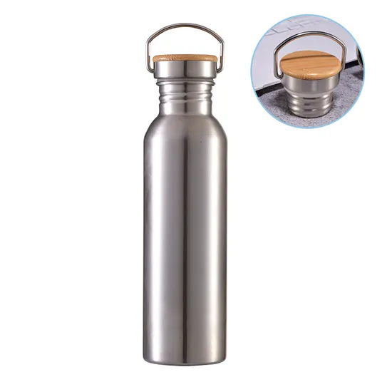 1000ml Bamboo Cap Water Bottle Single Wall Stainless Steel Plastic Free 
