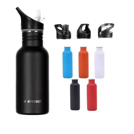 OEM Reusable 12oz 17oz 25oz 350ml 500ml 700ml Single Wall 304 Stainless Steel Water Bottle with Straw Lid 