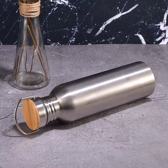1000ml Bamboo Cap Water Bottle Single Wall Stainless Steel Plastic Free
