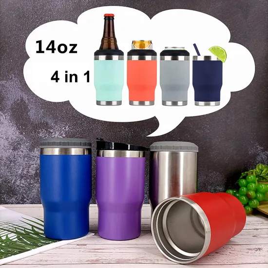 4 in 1 Double Wall Stainless Steel Vacuum Insulated Tumbler Can Cooler 