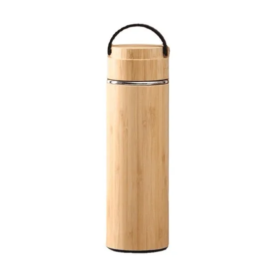 Custom Print Double Wall Insulated Bamboo Water Bottles & Bamboo Coffee Tumbler Travel Mug with Lid 